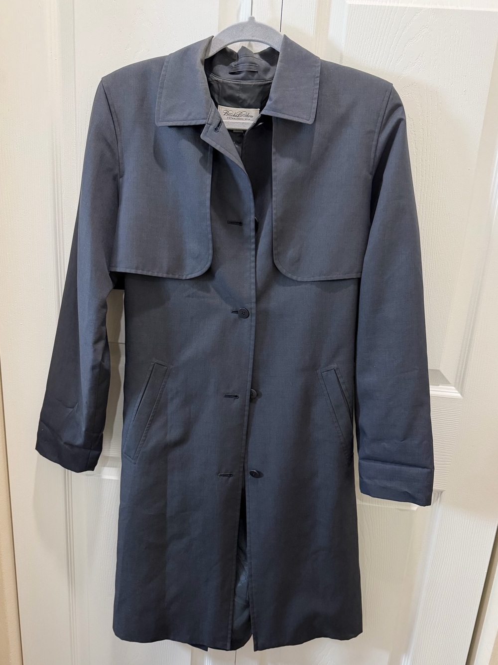 Brooks Brothers Navy Water Resistant Raincoat Trench Coat Storm Flap S - Picture 2 of 6